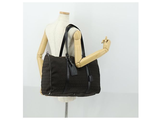 FENDI Zucchino Canvas Boston Tasche Braun Schwarz Auth bs32402 - Ansicht 25