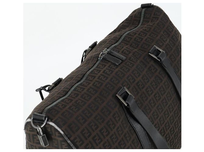 FENDI Zucchino Canvas Boston Tasche Braun Schwarz Auth bs32402 - Ansicht 6