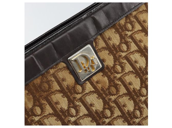 Borsa a Spalla in Tela Trotter Christian Dior Beige Oro Auth 169555 - vista 14