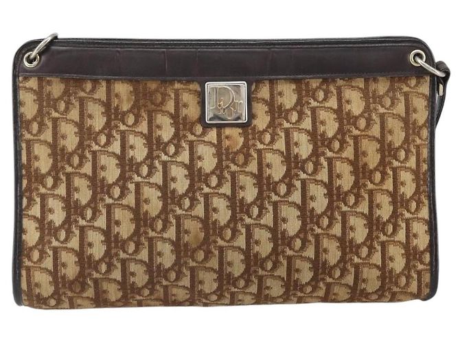 Borsa a Spalla in Tela Trotter Christian Dior Beige Oro Auth 169555 - vista 2