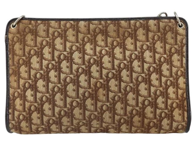 Borsa a Spalla in Tela Trotter Christian Dior Beige Oro Auth 169555 - vista 3