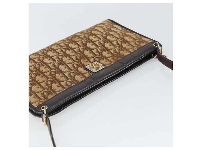 Borsa a Spalla in Tela Trotter Christian Dior Beige Oro Auth 169555 - vista 6