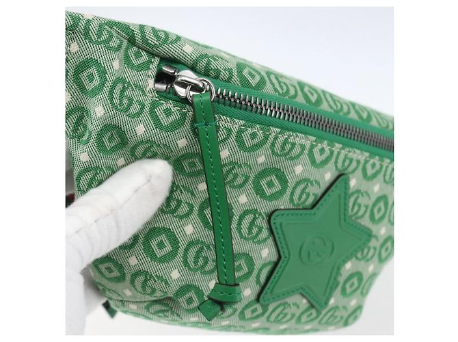 Borsa a vita in tela verde e argento della linea Sherry per bambini GUCCI 502095 Auth BA9977V - vista 14