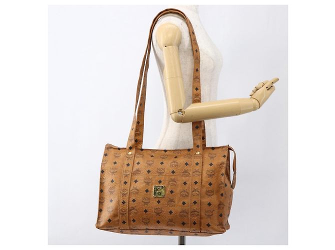 Borsa tote MCM Logogram Vicetos PVC Marrone Oro Auth 170393 D'oro - vista 22