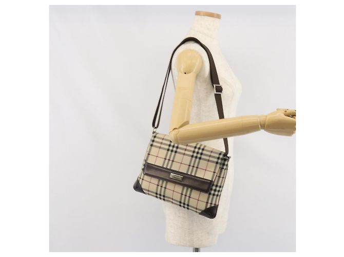 Borsa a spalla Nova Check in nylon beige e argento Auth ep13178 di BURBERRY - vista 23