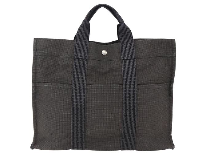 Hermès HERMES Borsa a Mano Her Line Tote MM in Tela Grigia Auth 163456 Marrone - vista 2