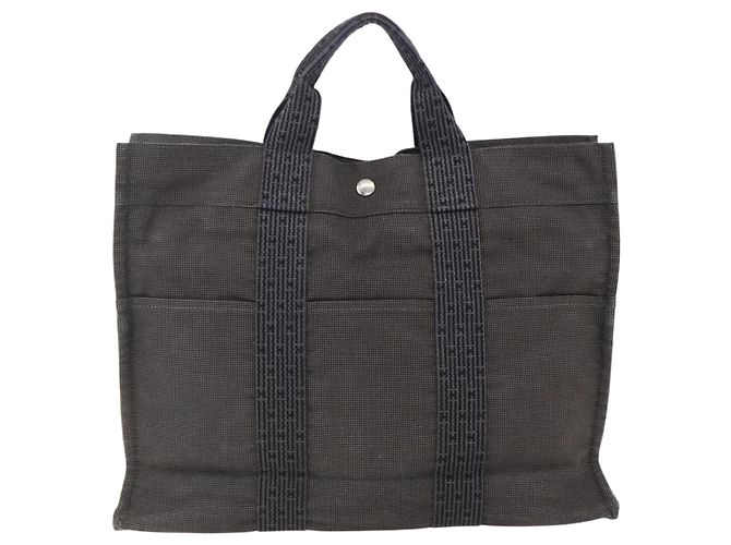 Hermès HERMES Borsa a Mano Her Line Tote MM in Tela Grigia Auth 163456 Marrone - vista 3