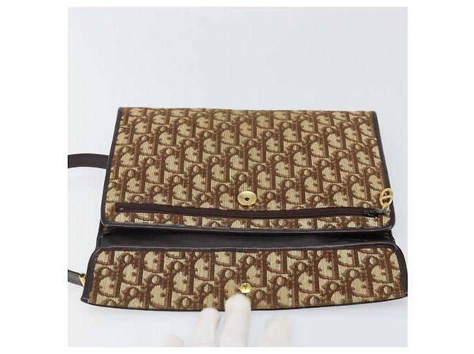 Borsa a Spalla in Tela Trotter Christian Dior Beige Oro Auth 170604 D'oro - vista 16