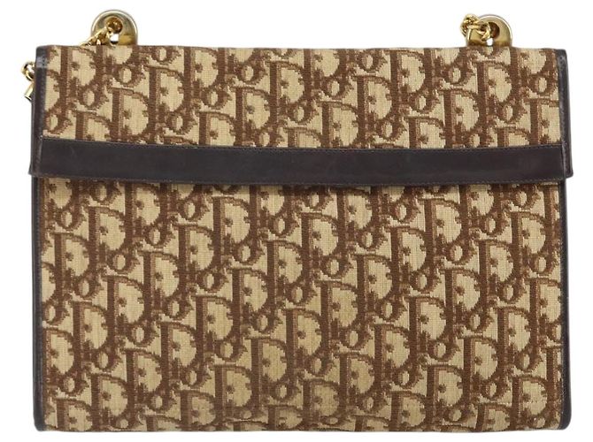 Borsa a Spalla in Tela Trotter Christian Dior Beige Oro Auth 170604 D'oro - vista 2