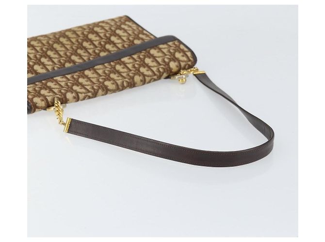 Borsa a Spalla in Tela Trotter Christian Dior Beige Oro Auth 170604 D'oro - vista 7
