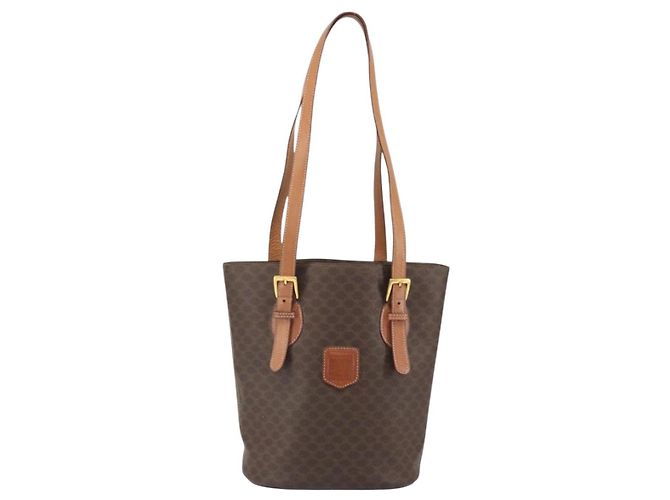 Céline Borsa tote in tela Macadam CELINE in pelle PVC marrone oro Auth ep13195 D'oro - vista 2