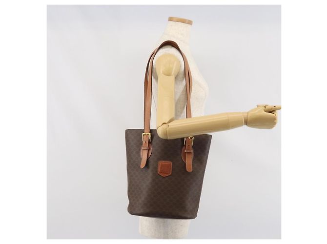 Céline Borsa tote in tela Macadam CELINE in pelle PVC marrone oro Auth ep13195 D'oro - vista 24