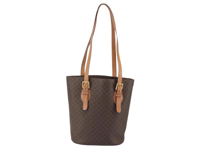 Céline Borsa tote in tela Macadam CELINE in pelle PVC marrone oro Auth ep13195 D'oro - vista 3