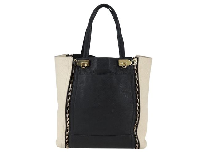 Borsa tote in pelle Salvatore Ferragamo bianca e nera Auth bs32829 Nero Bianco - vista 2