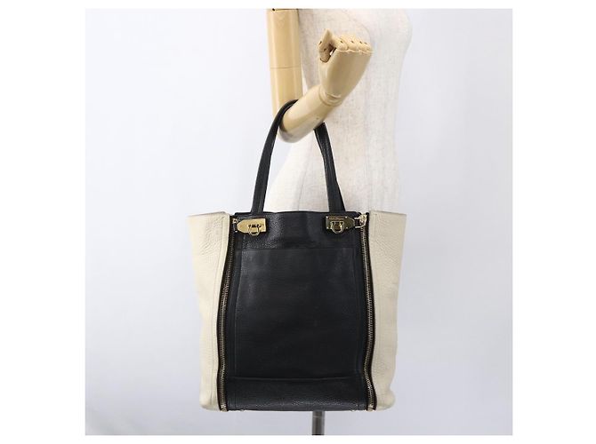 Borsa tote in pelle Salvatore Ferragamo bianca e nera Auth bs32829 Nero Bianco - vista 22