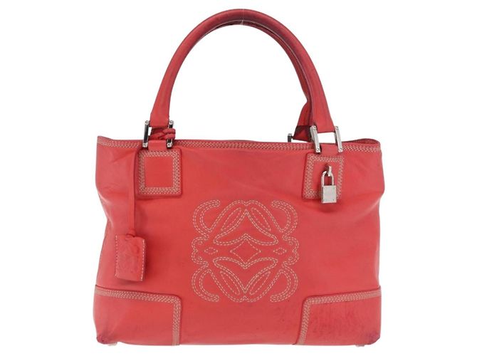 LOEWE Anagram Americana 28 Borsa a mano in pelle rossa argento Auth hk3375 Rosso - vista 13