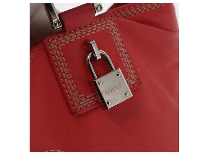 LOEWE Anagram Americana 28 Borsa a mano in pelle rossa argento Auth hk3375 Rosso - vista 17