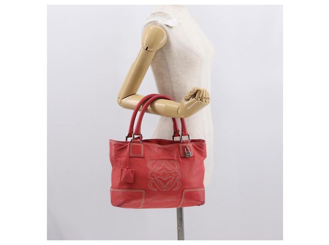 LOEWE Anagram Americana 28 Borsa a mano in pelle rossa argento Auth hk3375 Rosso - vista 23