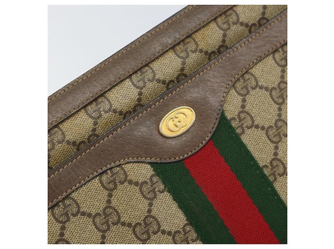 Gucci Borsa GG Supreme Web Sherry Line PVC Beige Oro 02 14 013 Auth 170488 D'oro - vista 14