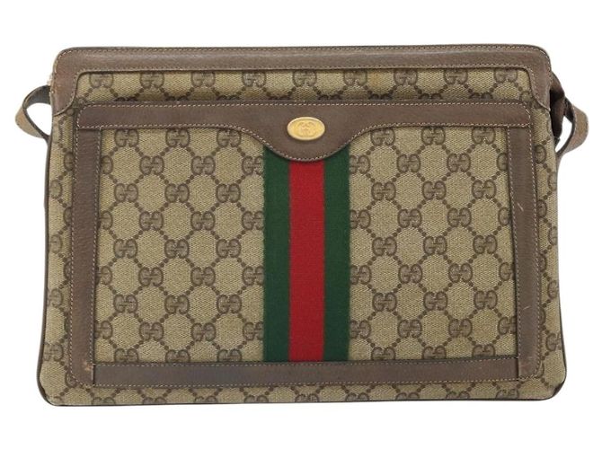Gucci Borsa GG Supreme Web Sherry Line PVC Beige Oro 02 14 013 Auth 170488 D'oro - vista 2