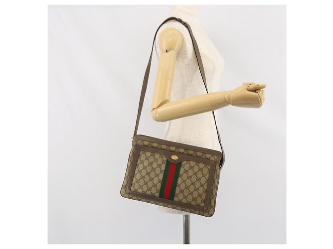 Gucci Borsa GG Supreme Web Sherry Line PVC Beige Oro 02 14 013 Auth 170488 D'oro - vista 28