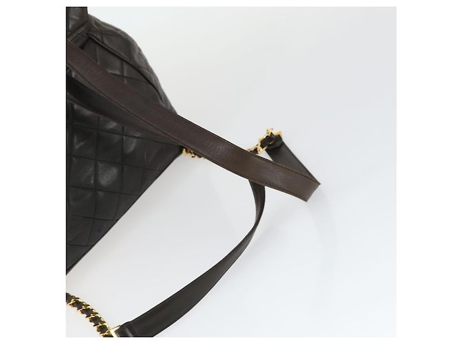 CHANEL Mochila Matelassé de Piel de Cordero Marrón Oscuro Oro CC Auth ki6346 Dorado - vista 7