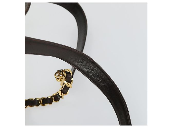 CHANEL Mochila Matelassé de Piel de Cordero Marrón Oscuro Oro CC Auth ki6346 Dorado - vista 8
