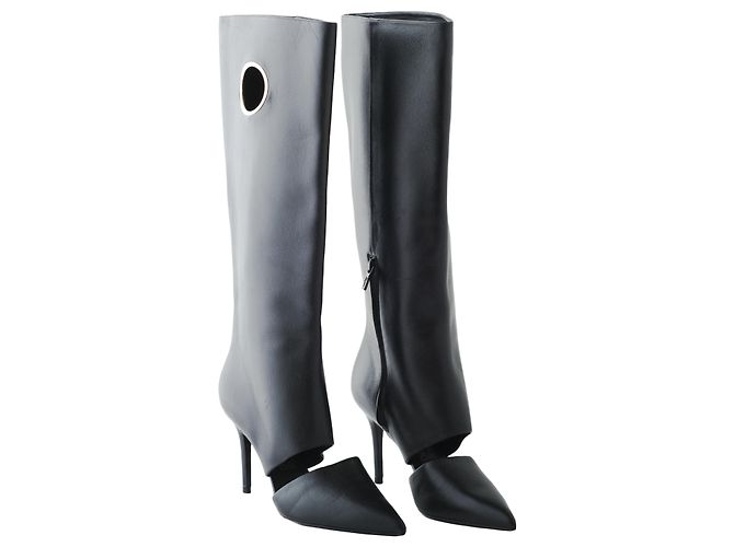 Stivali al ginocchio in pelle nera con ritagli e occhielli Salvatore Ferragamo Nero - vista 2