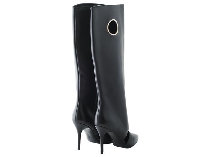 Stivali al ginocchio in pelle nera con ritagli e occhielli Salvatore Ferragamo Nero - vista 3