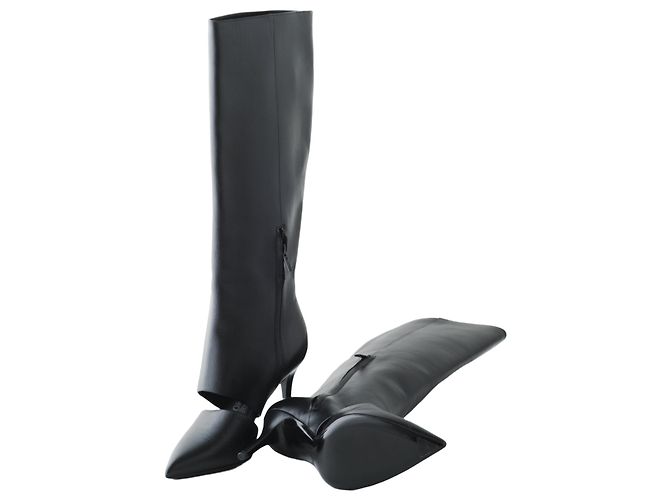 Stivali al ginocchio in pelle nera con ritagli e occhielli Salvatore Ferragamo Nero - vista 8