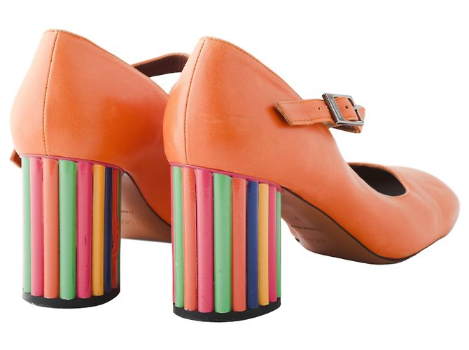 Missoni arancione con un tacco a blocco a righe multicolore distintivo - vista 3