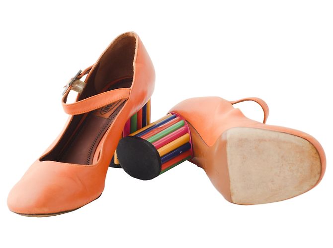 Missoni arancione con un tacco a blocco a righe multicolore distintivo - vista 7