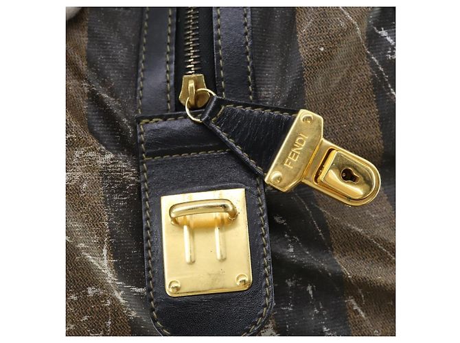 Pequin Borsa Boston in tela Pecan FENDI Nylon 2in1 Nero Marrone oro Auth th6585 D'oro - vista 19