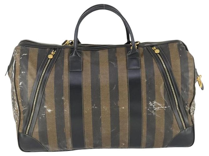 Pequin Borsa Boston in tela Pecan FENDI Nylon 2in1 Nero Marrone oro Auth th6585 D'oro - vista 2