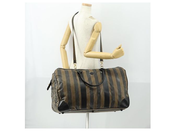 Pequin Borsa Boston in tela Pecan FENDI Nylon 2in1 Nero Marrone oro Auth th6585 D'oro - vista 25