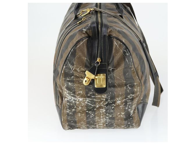 Pequin Borsa Boston in tela Pecan FENDI Nylon 2in1 Nero Marrone oro Auth th6585 D'oro - vista 4