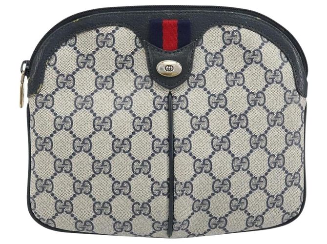 Borsa a Spalla Gucci GG Supreme Sherry Line PVC Blu Navy Oro 904 02 047 Auth 170730 D'oro - vista 2