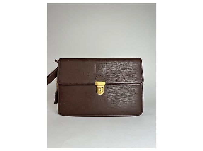 Triomphe Céline Clutch in pelle vintage Celine Paris marrone con lucchetto - vista 9