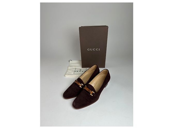 Bamboo Décolleté in suede vintage Gucci con bambù marrone EU36C - vista 2