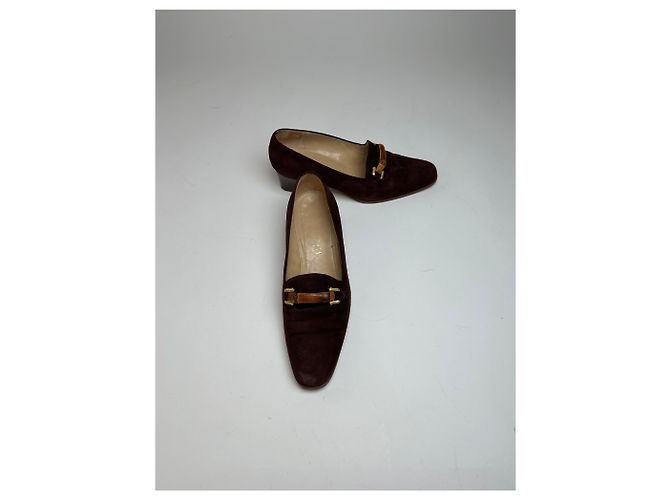 Bamboo Décolleté in suede vintage Gucci con bambù marrone EU36C - vista 9
