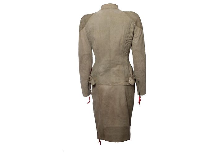 Chaqueta de motorista de ante verde y falda Christian Dior - vista 2