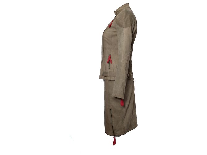 Chaqueta de motorista de ante verde y falda Christian Dior - vista 4