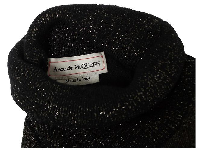 Alexander McQueen, Schwarzer Rollkragenpullover mit goldenem Lurex - Ansicht 10