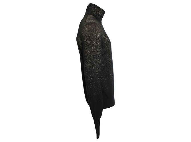 Alexander McQueen, Schwarzer Rollkragenpullover mit goldenem Lurex - Ansicht 3