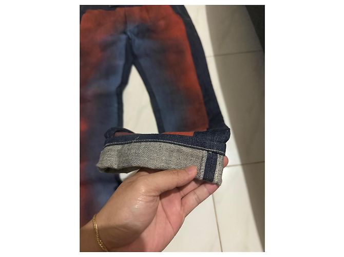 Pantaloni in denim da uomo Bottega Veneta con gradiente rosso e blu Blu scuro - vista 2
