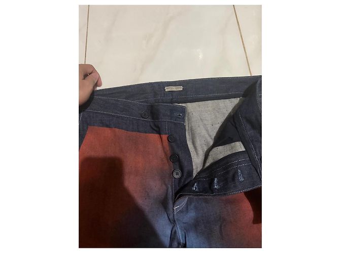 Pantaloni in denim da uomo Bottega Veneta con gradiente rosso e blu Blu scuro - vista 3