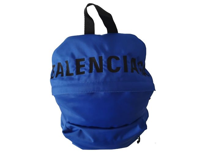 Zaino Balenciaga Wheel in nylon blu - vista 8