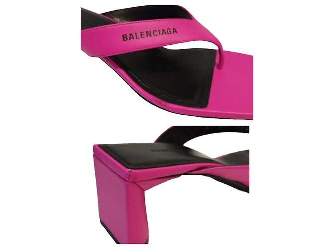 Mules Balenciaga Double Square in pelle rosa e nera - vista 11