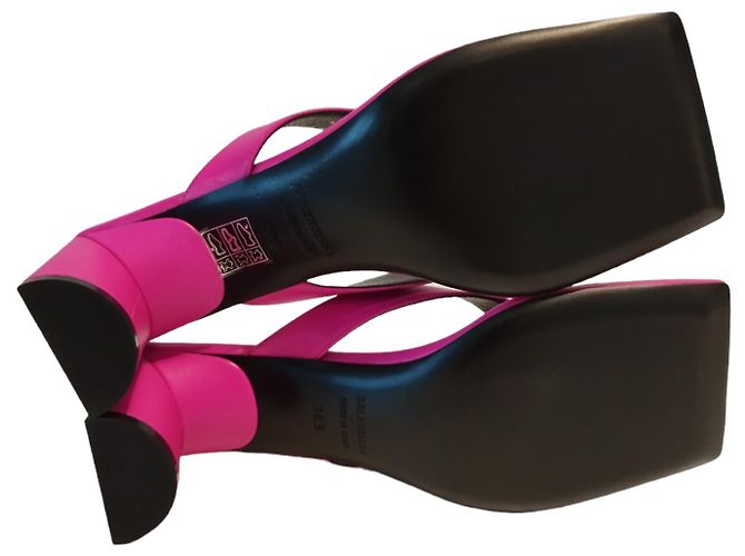 Mules Balenciaga Double Square in pelle rosa e nera - vista 8