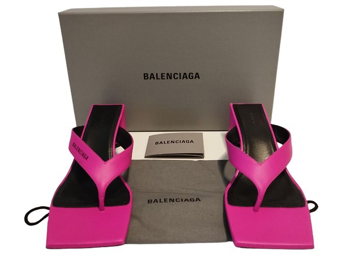 Mules Balenciaga Double Square in pelle rosa e nera - vista 9